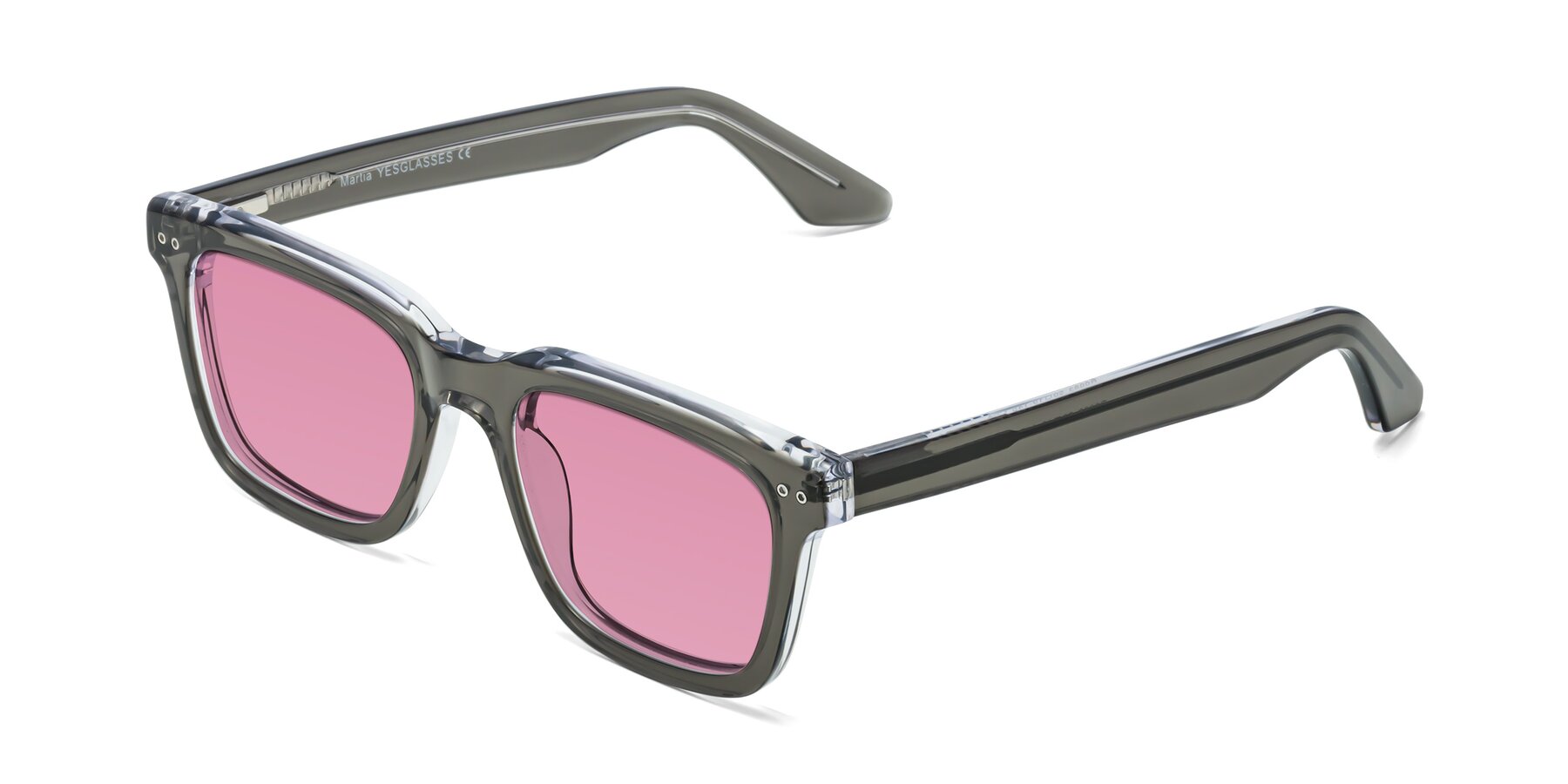 Angle of Martia in Gray-Clear with Medium Wine Tinted Lenses