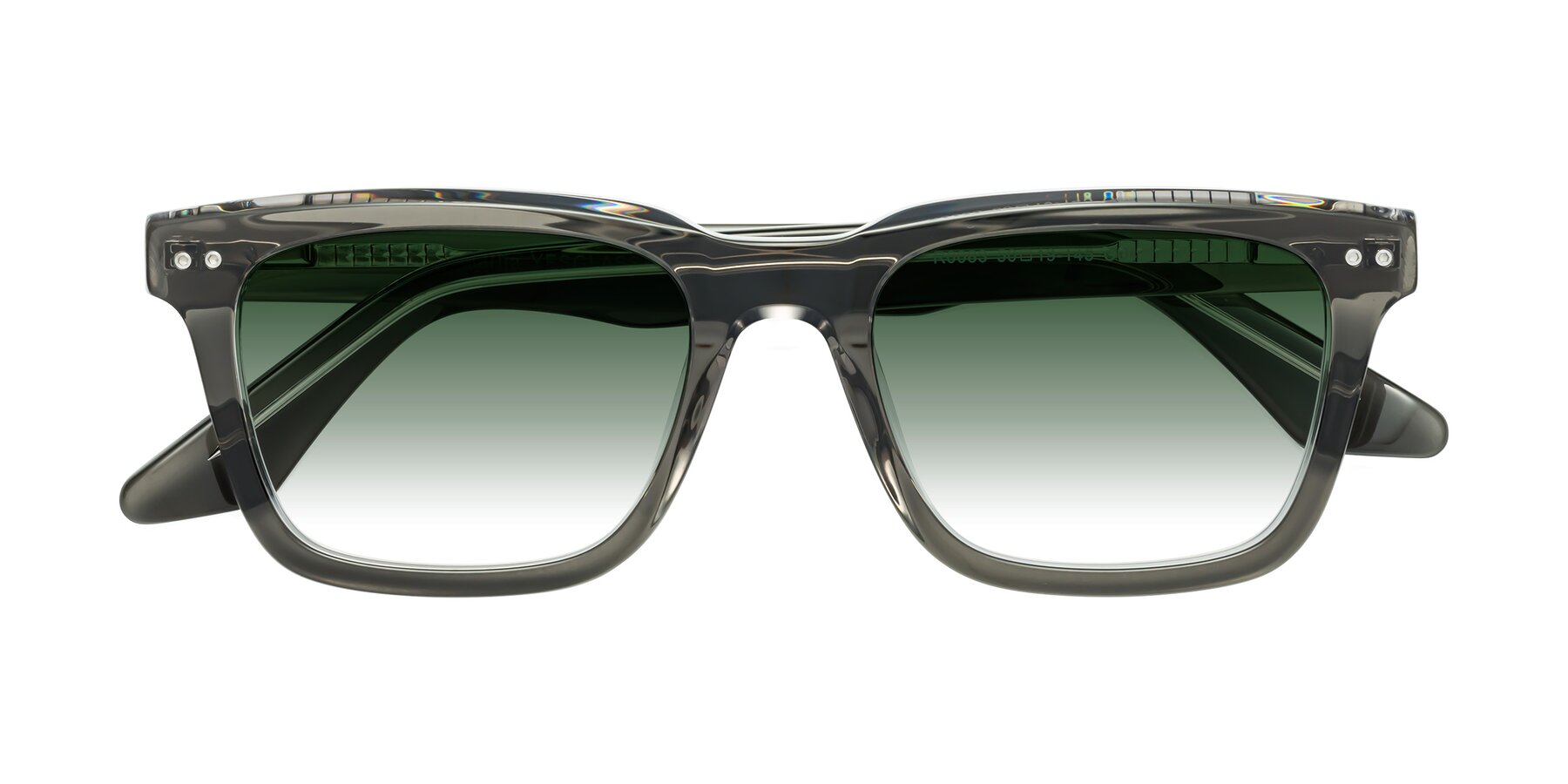 Folded Front of Martia in Gray-Clear with Green Gradient Lenses