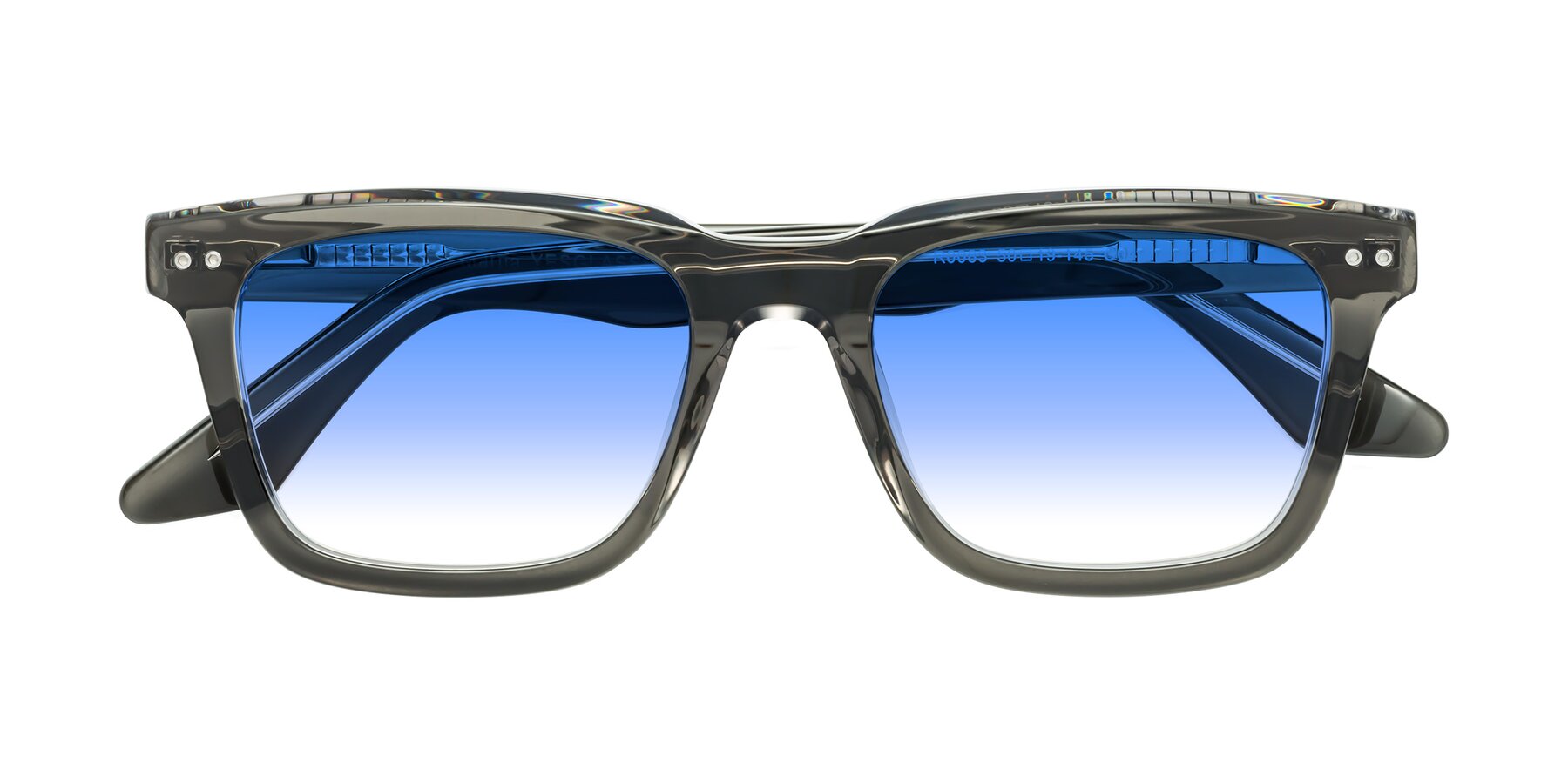 Folded Front of Martia in Gray-Clear with Blue Gradient Lenses