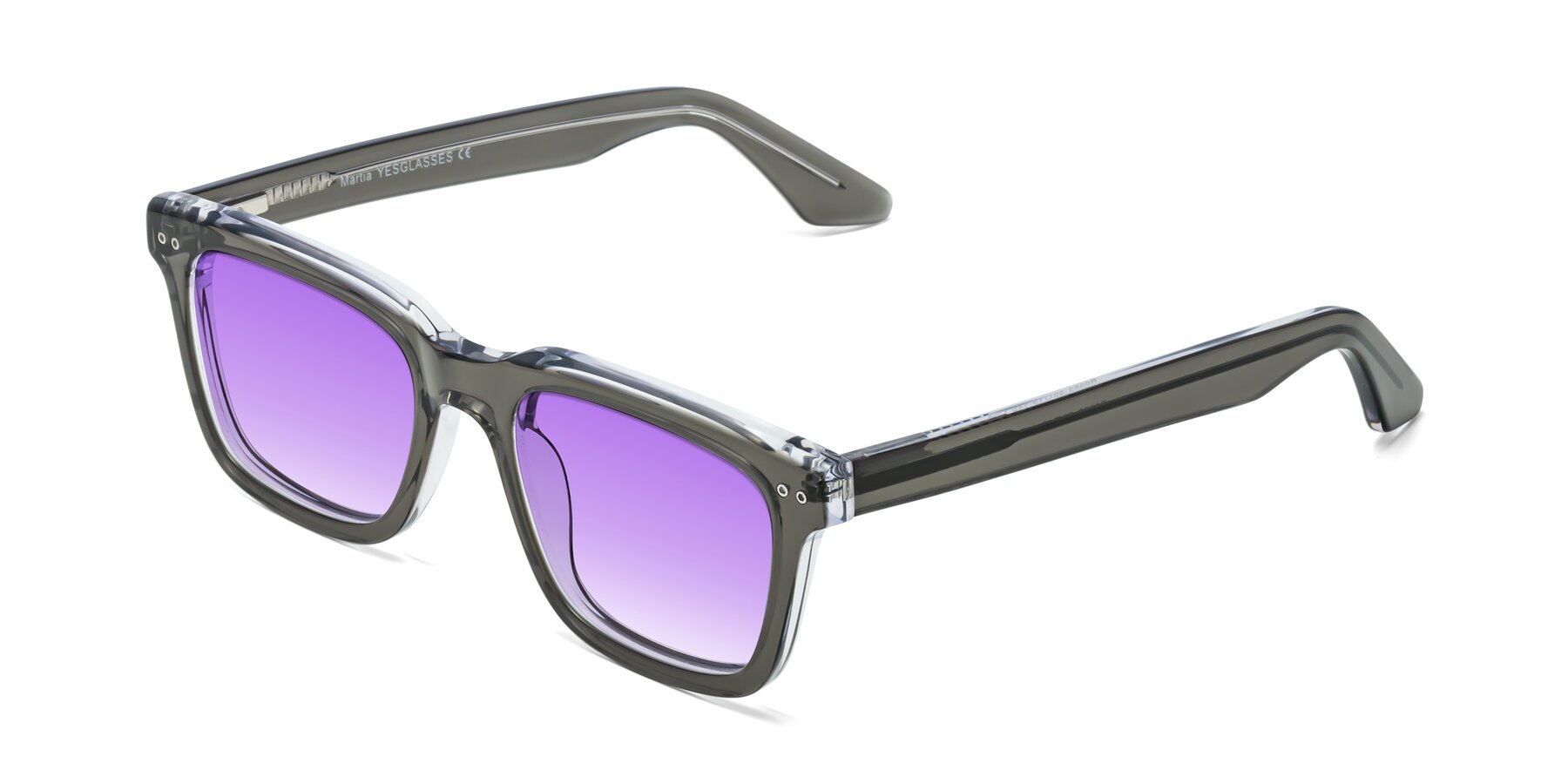 Angle of Martia in Gray-Clear with Purple Gradient Lenses