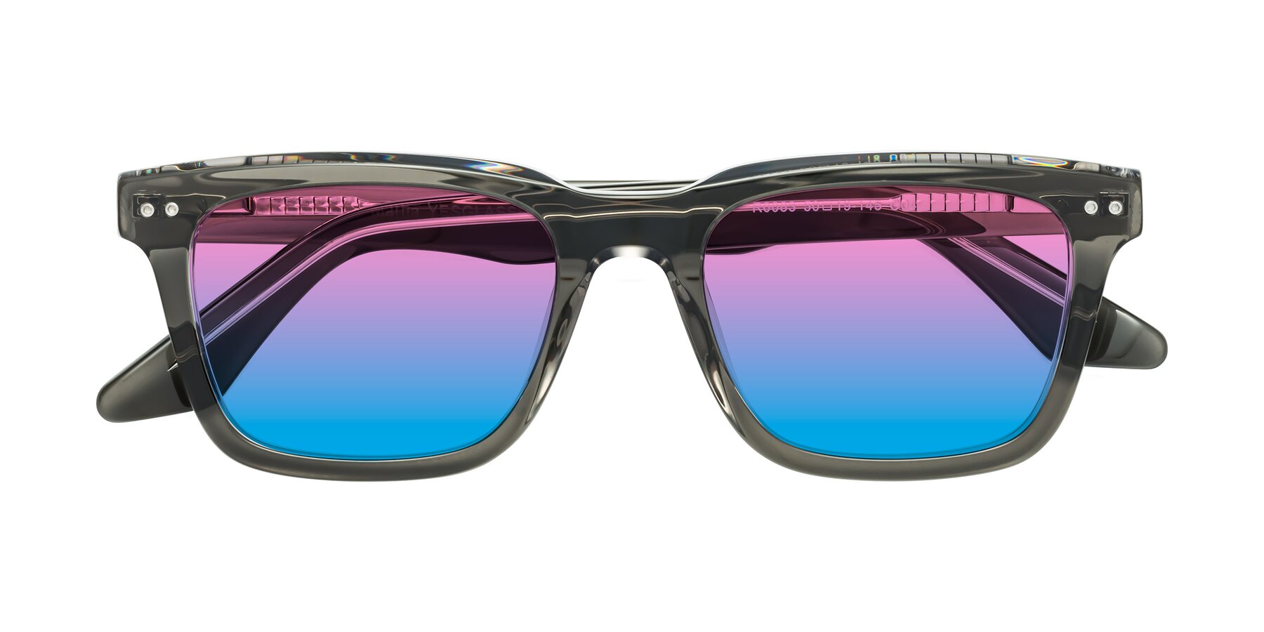 Folded Front of Martia in Gray-Clear with Pink / Blue Gradient Lenses