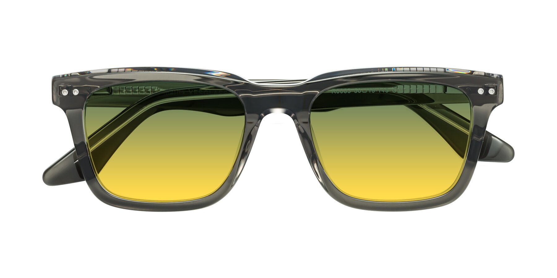 Folded Front of Martia in Gray-Clear with Green / Yellow Gradient Lenses