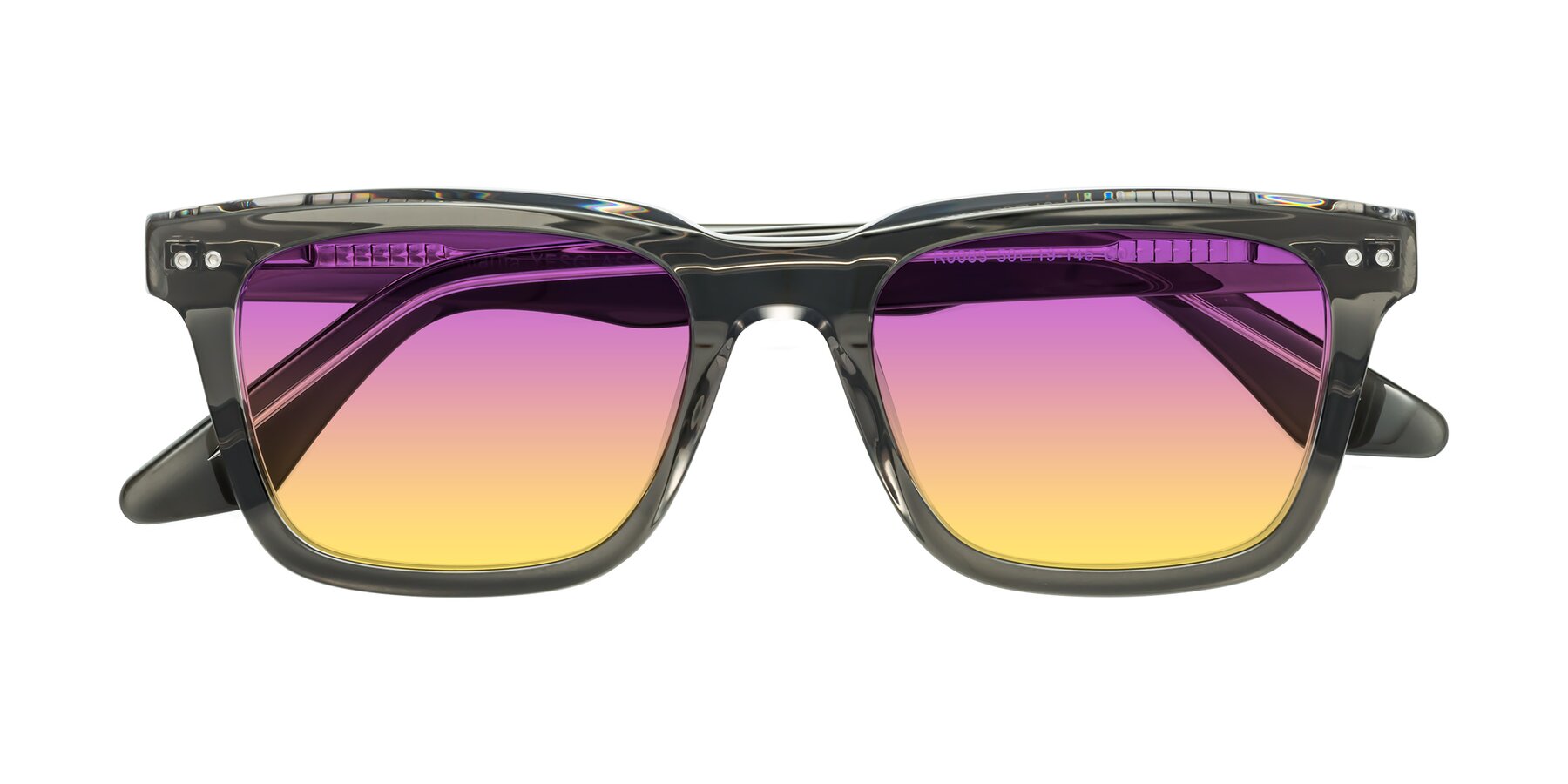 Folded Front of Martia in Gray-Clear with Purple / Yellow Gradient Lenses