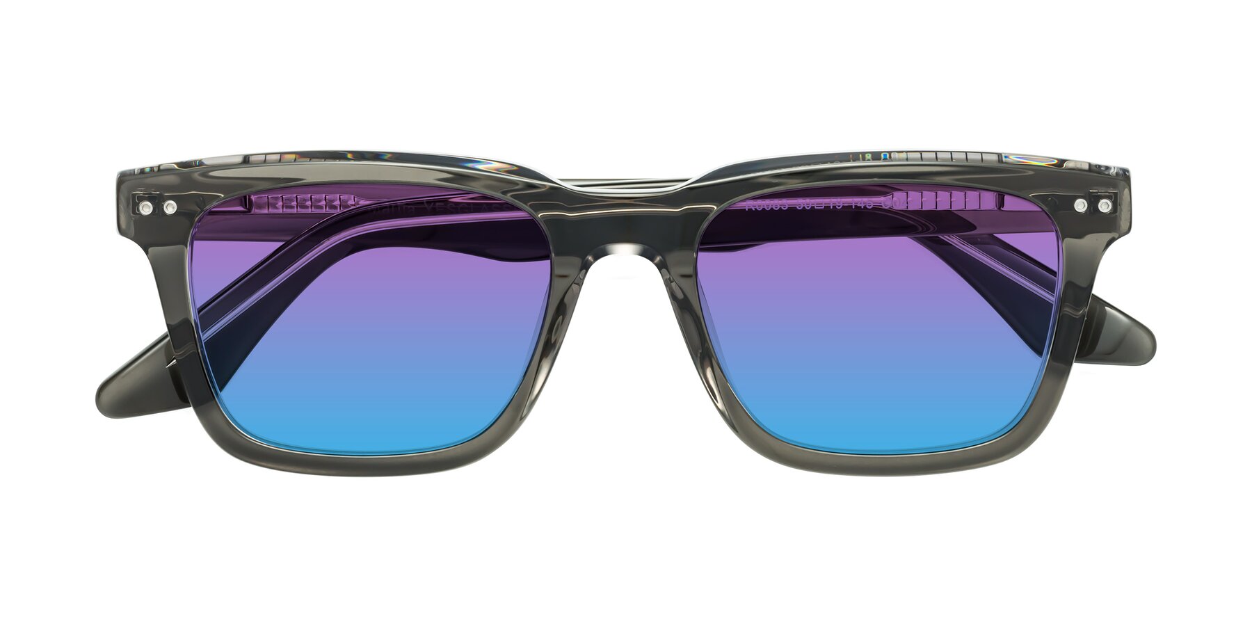 Folded Front of Martia in Gray-Clear with Purple / Blue Gradient Lenses