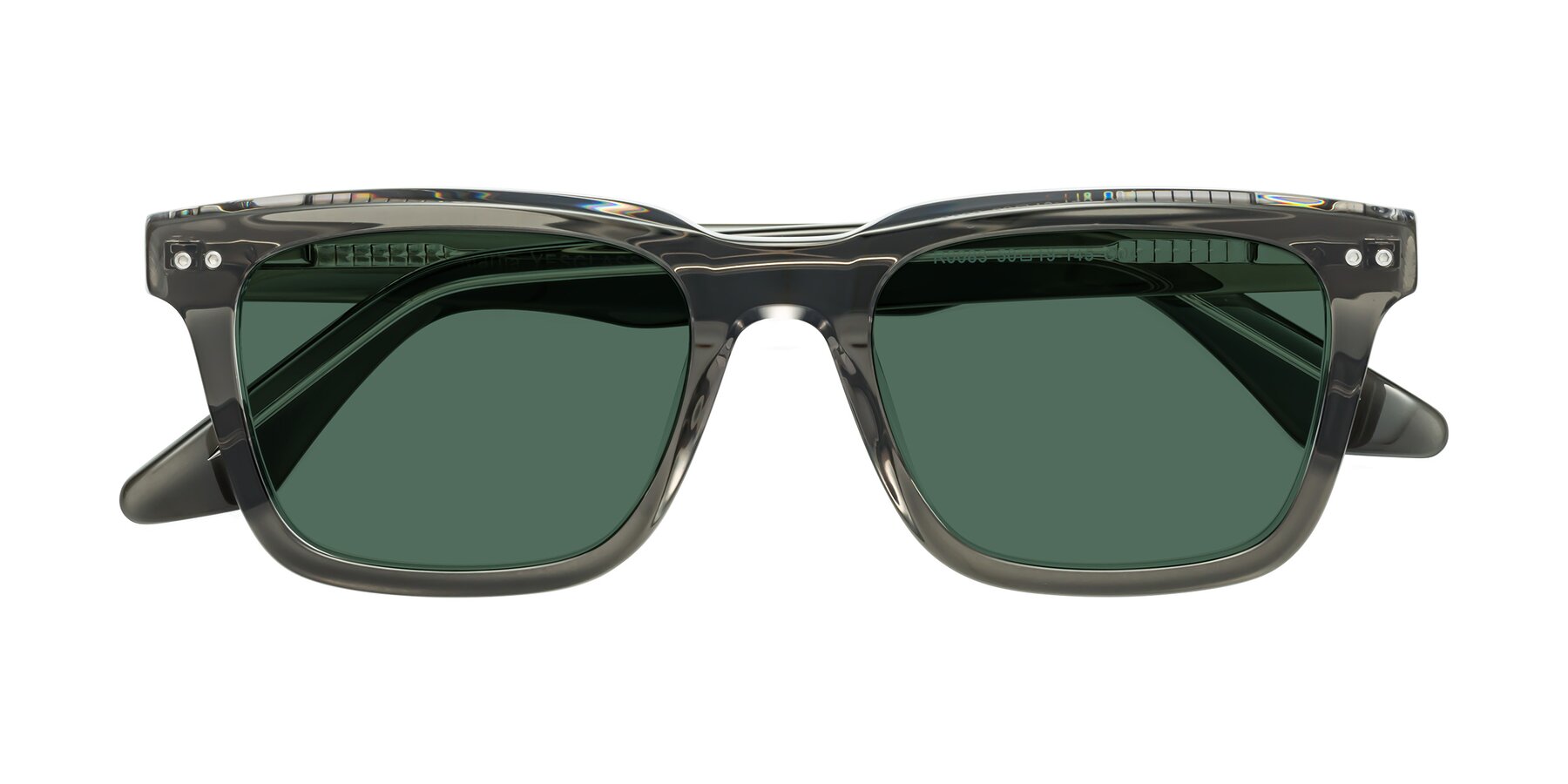 Folded Front of Martia in Gray-Clear with Green Polarized Lenses