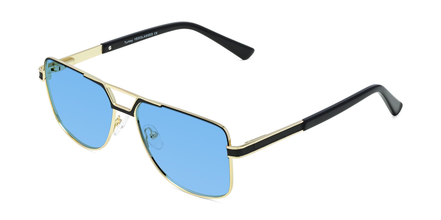 Angle of Turkey in Black-Gold with Medium Blue Tinted Lenses