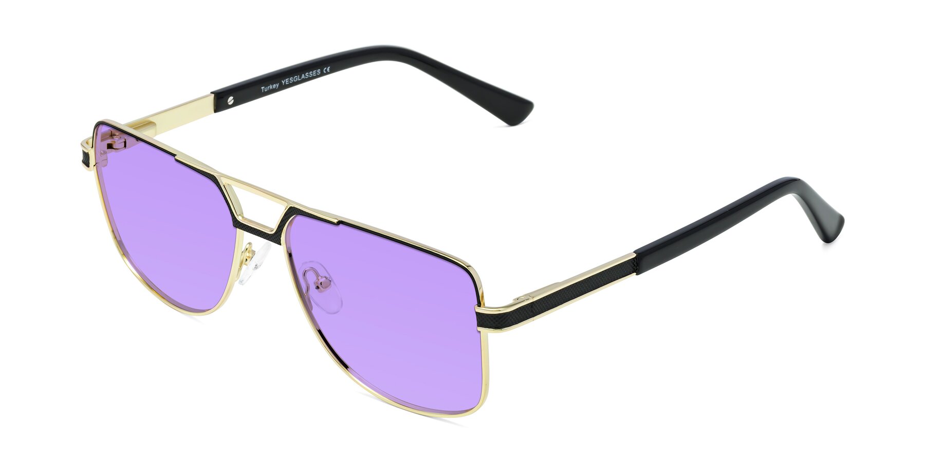 Angle of Turkey in Black-Gold with Medium Purple Tinted Lenses