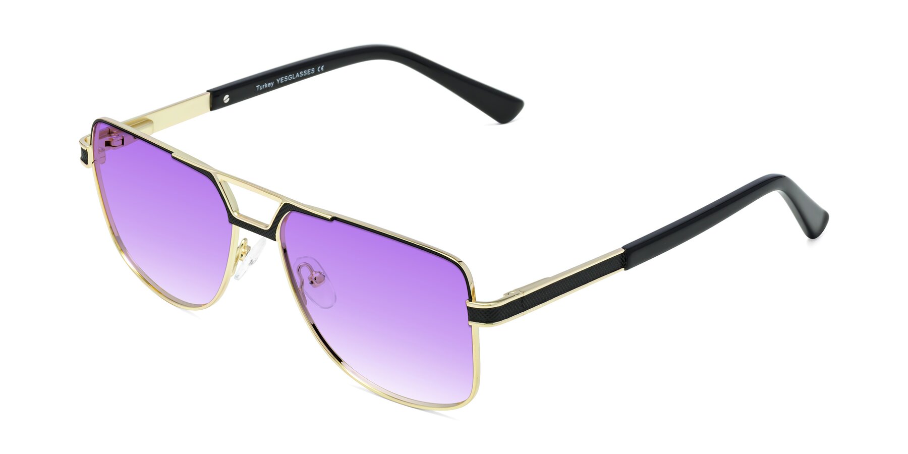 Angle of Turkey in Black-Gold with Purple Gradient Lenses