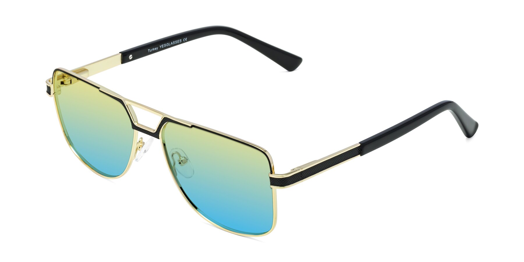 Angle of Turkey in Black-Gold with Yellow / Blue Gradient Lenses