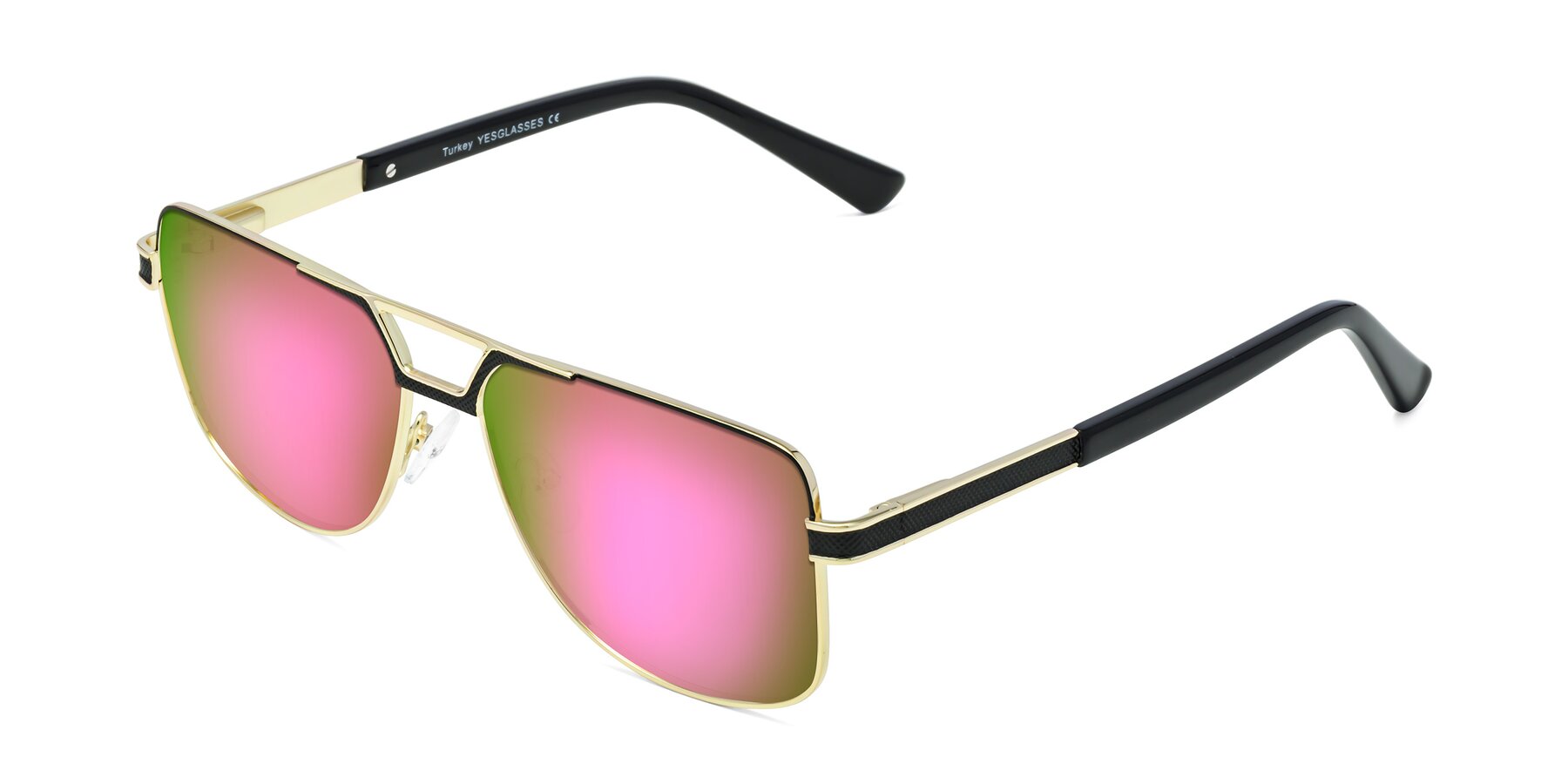 Angle of Turkey in Black-Gold with Pink Mirrored Lenses