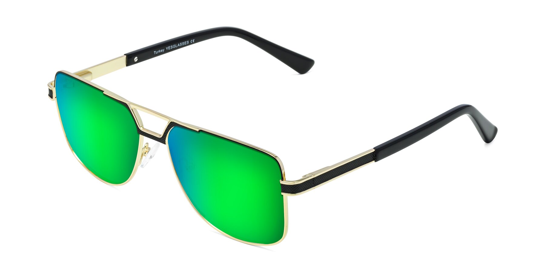 Angle of Turkey in Black-Gold with Green Mirrored Lenses