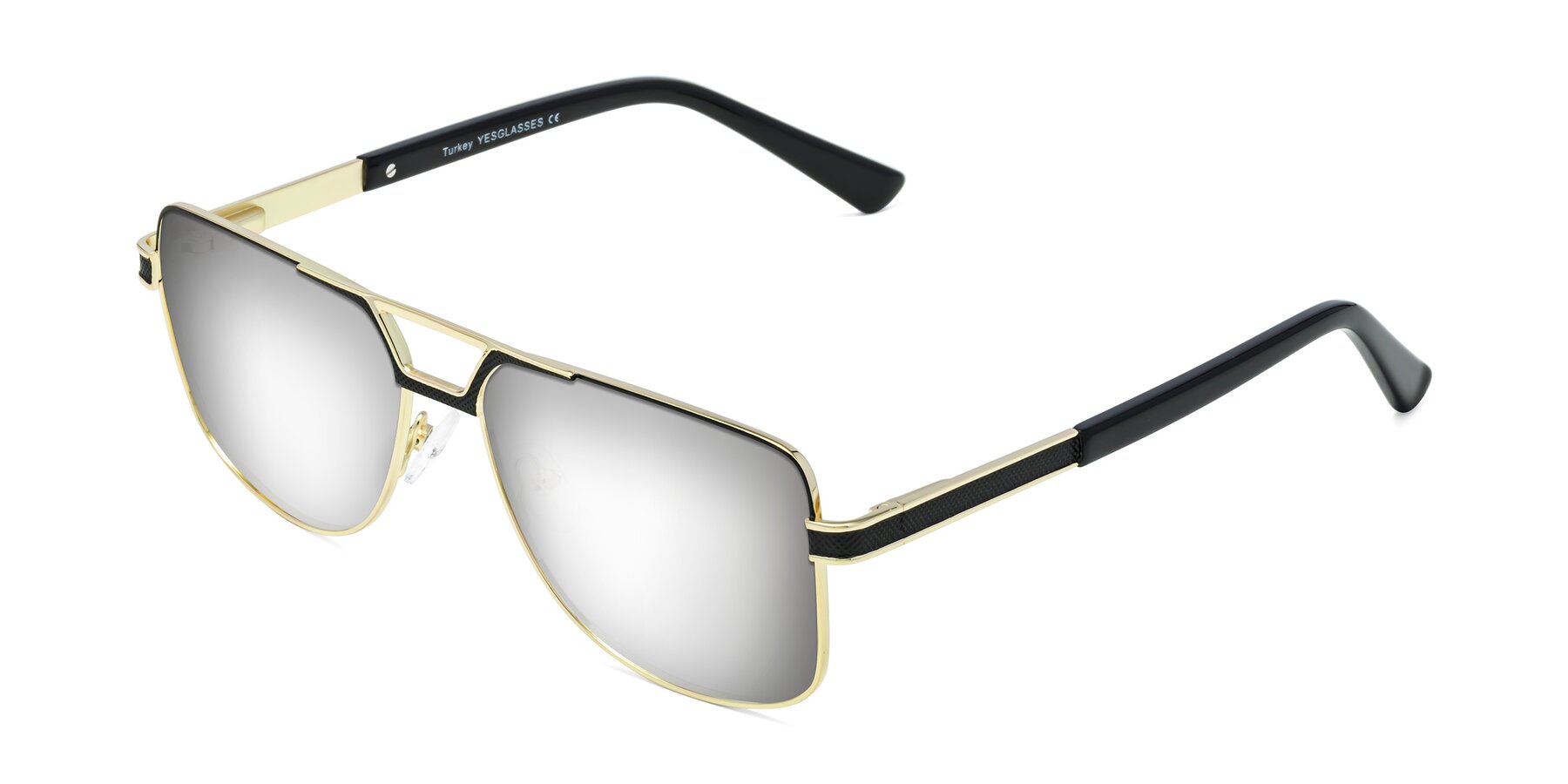Angle of Turkey in Black-Gold with Silver Mirrored Lenses