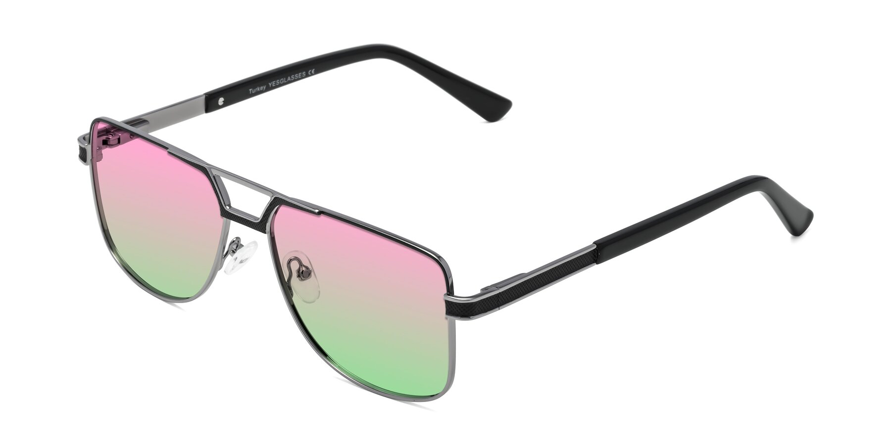 Angle of Turkey in Black-Gunmetal with Pink / Green Gradient Lenses