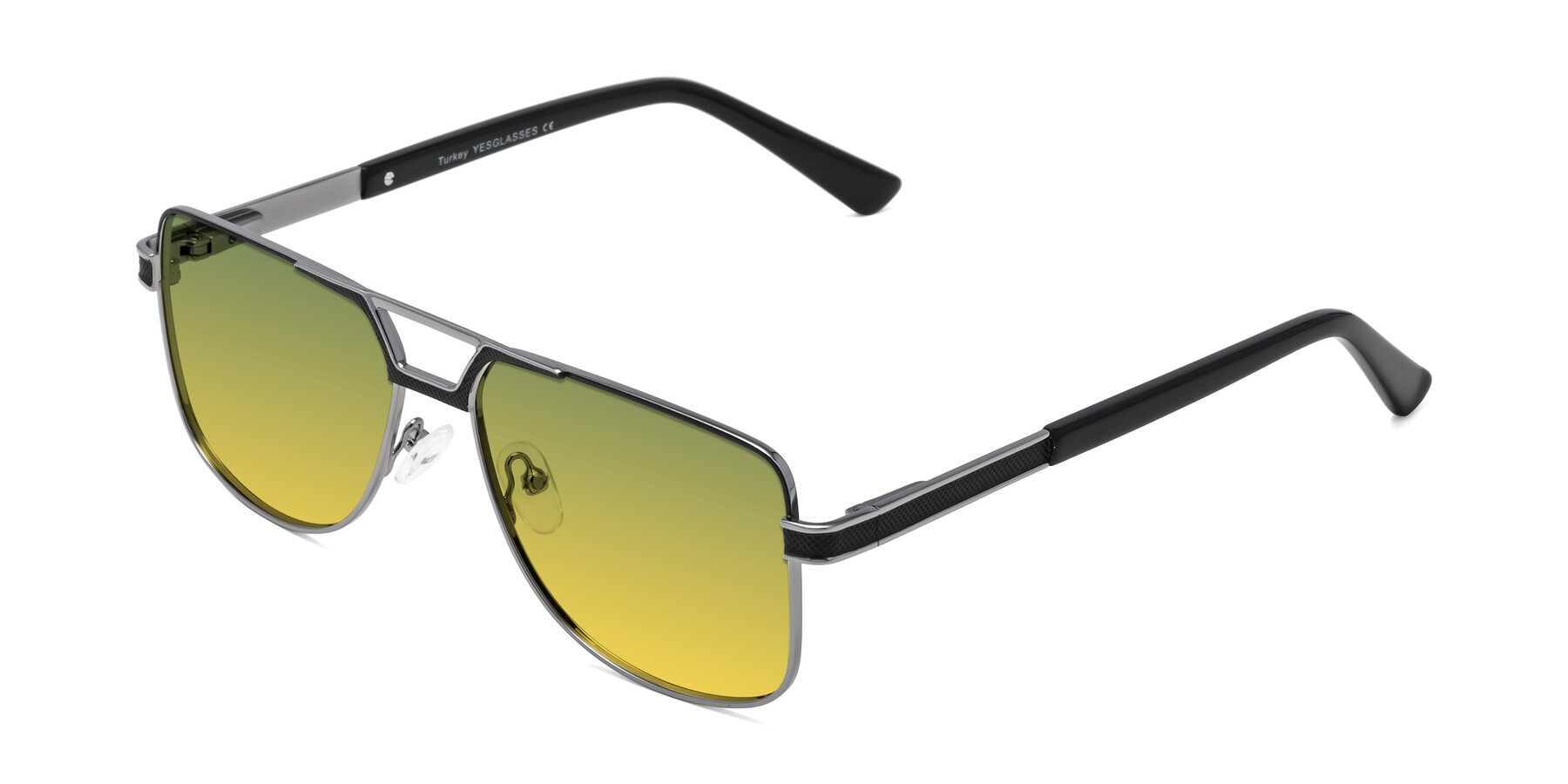 Angle of Turkey in Black-Gunmetal with Green / Yellow Gradient Lenses