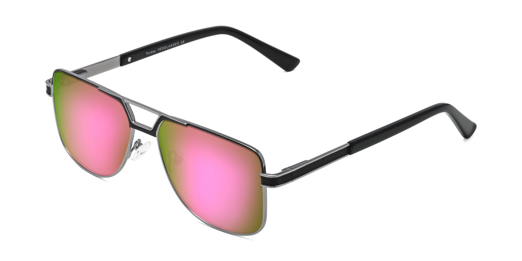 Angle of Turkey in Black-Gunmetal with Pink Mirrored Lenses