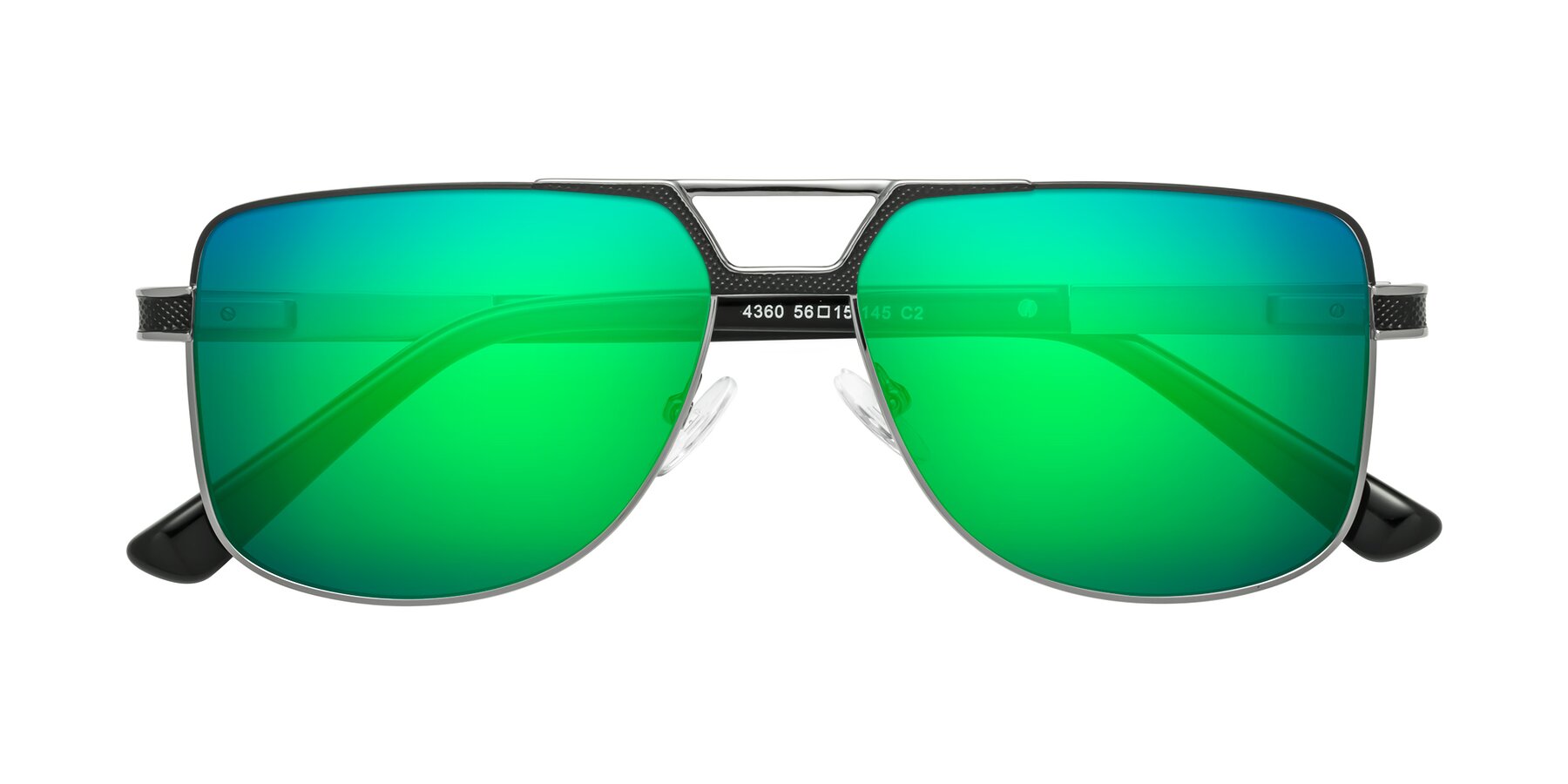 Folded Front of Turkey in Black-Gunmetal with Green Mirrored Lenses