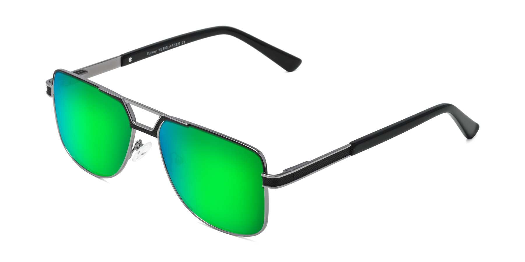 Angle of Turkey in Black-Gunmetal with Green Mirrored Lenses