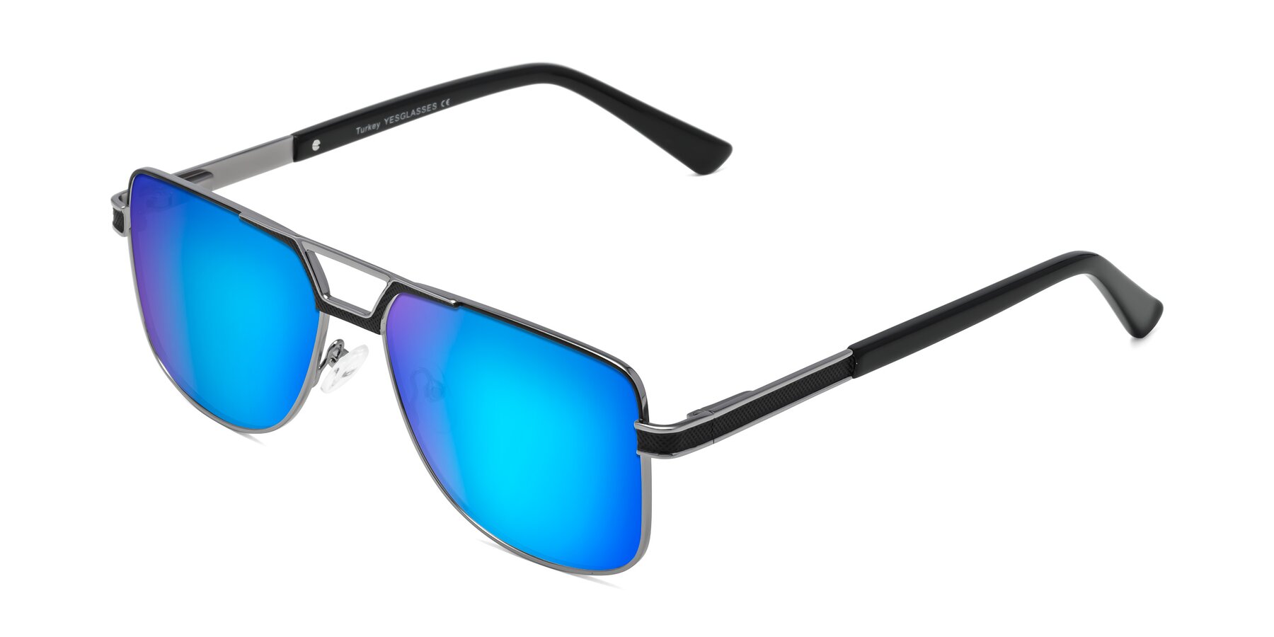 Angle of Turkey in Black-Gunmetal with Blue Mirrored Lenses