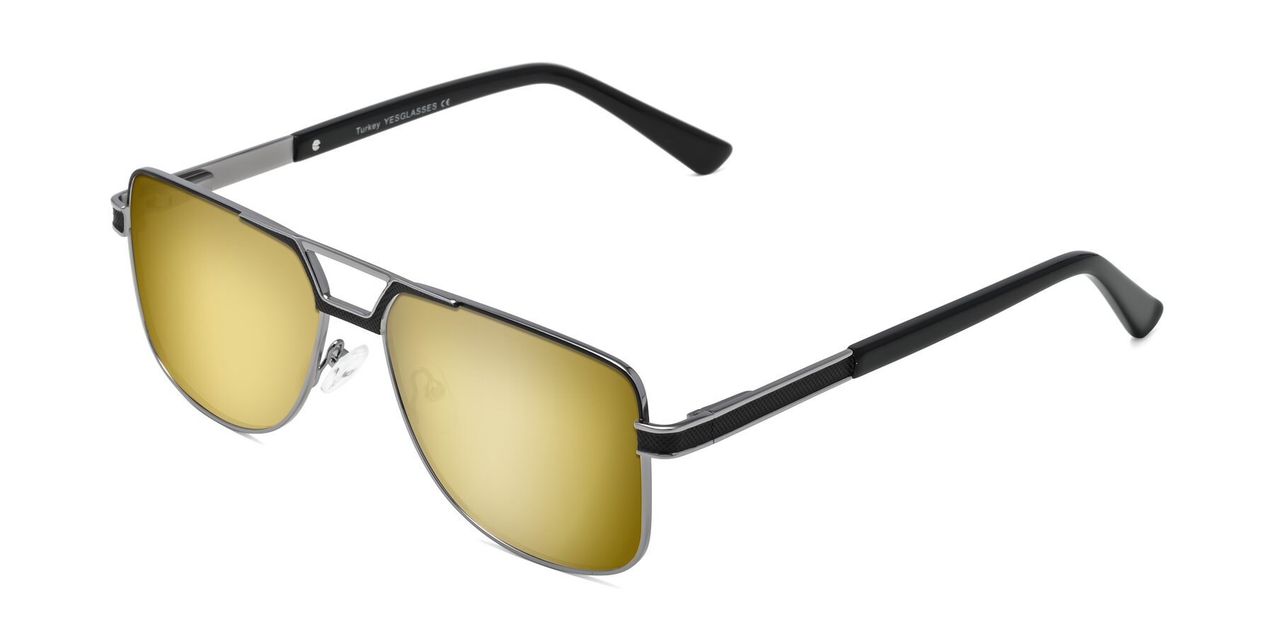 Angle of Turkey in Black-Gunmetal with Gold Mirrored Lenses