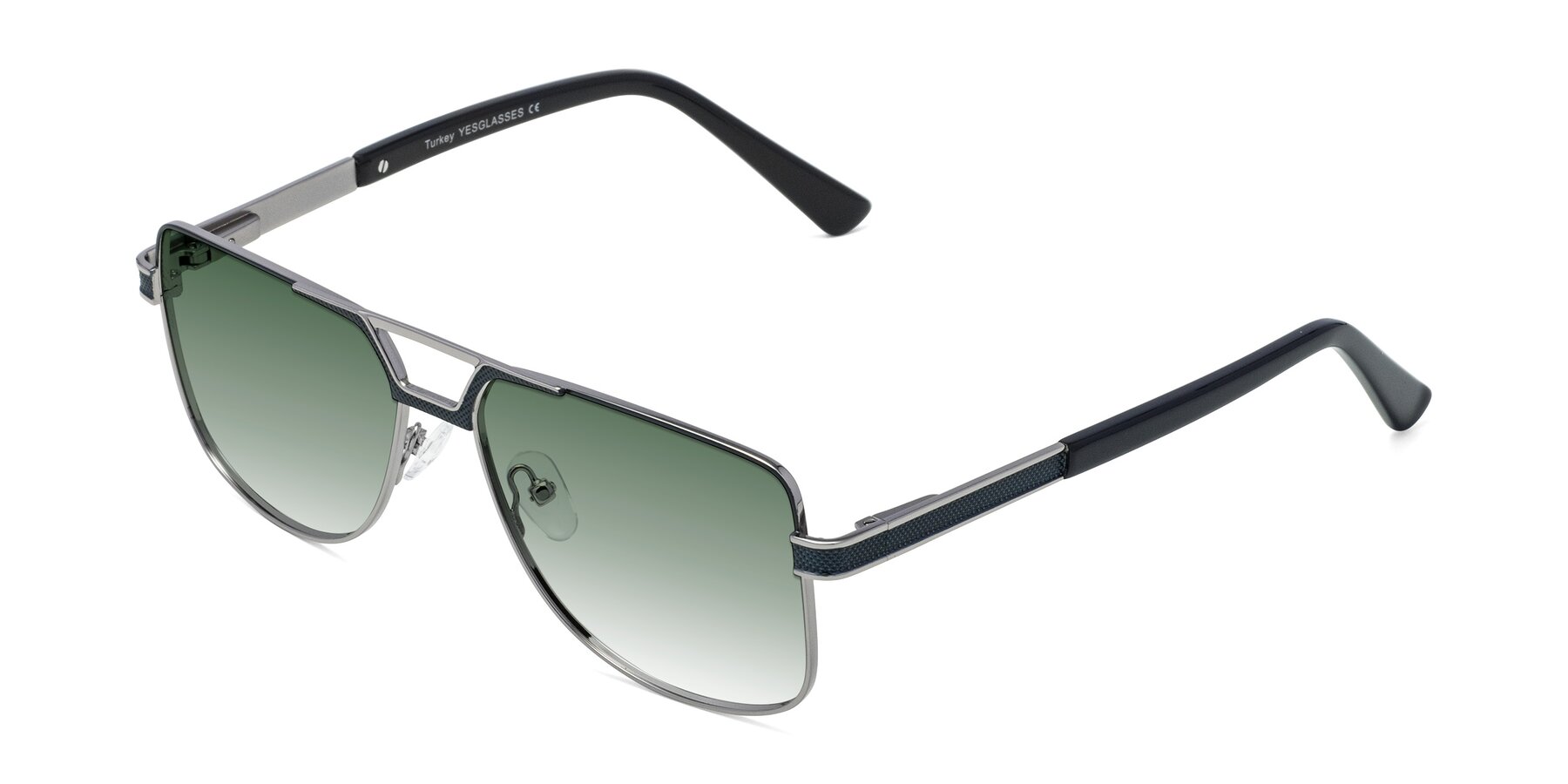 Angle of Turkey in Blue-Gunmetal with Green Gradient Lenses