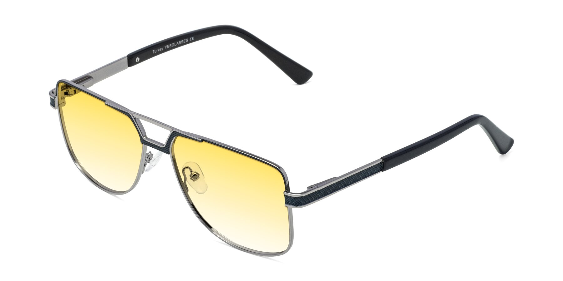 Angle of Turkey in Blue-Gunmetal with Yellow Gradient Lenses