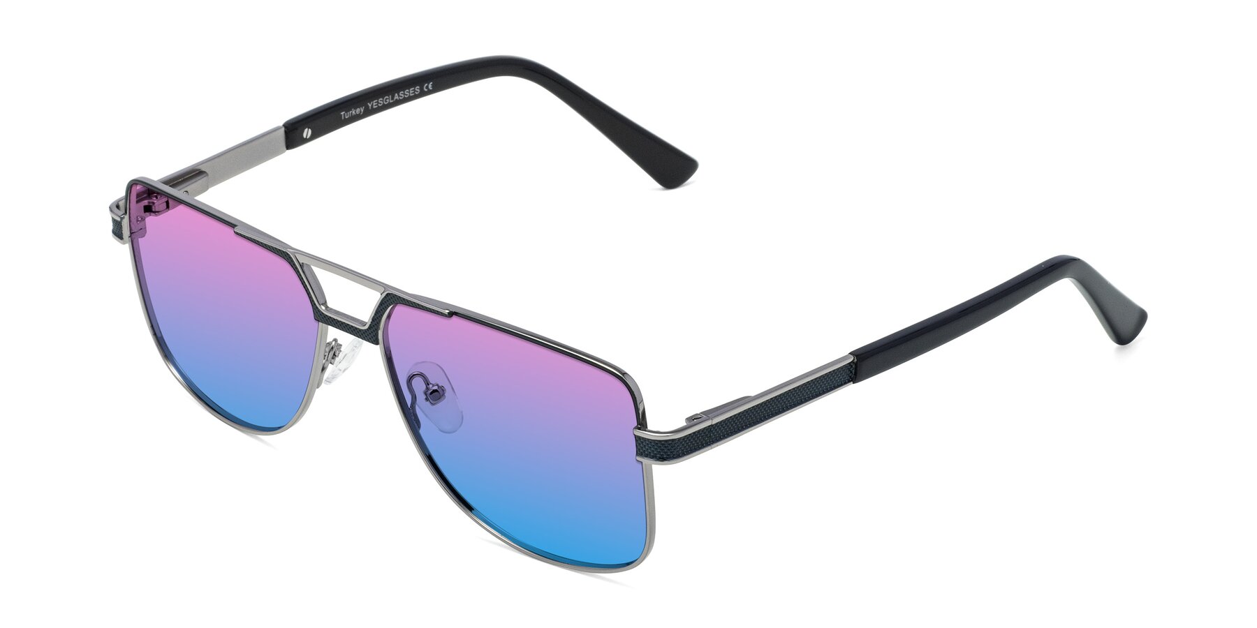 Angle of Turkey in Blue-Gunmetal with Pink / Blue Gradient Lenses