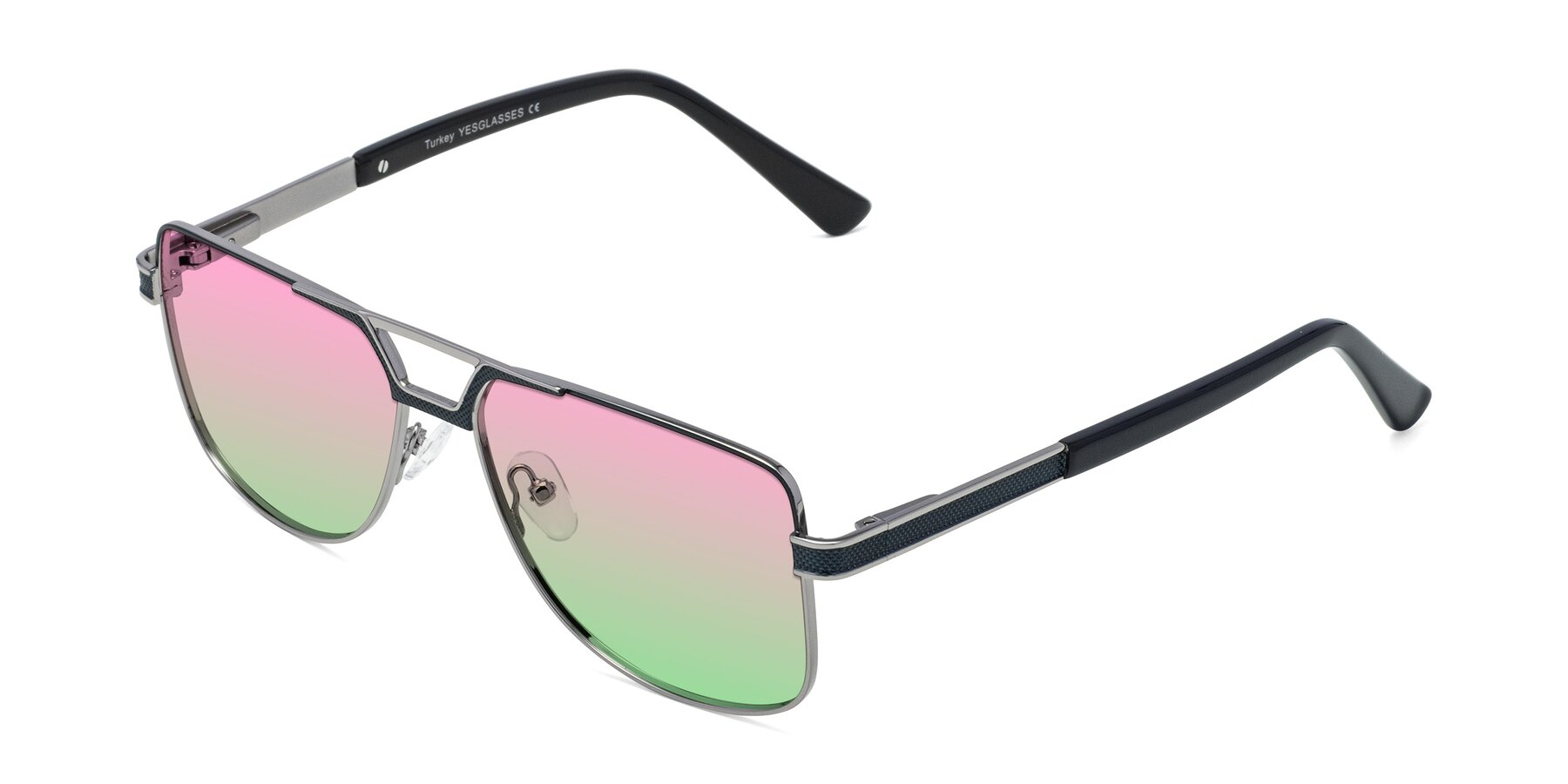 Angle of Turkey in Blue-Gunmetal with Pink / Green Gradient Lenses