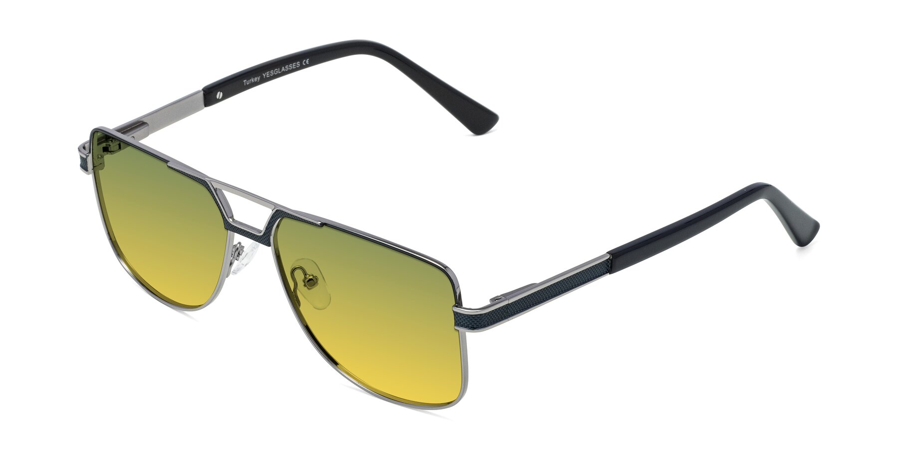 Angle of Turkey in Blue-Gunmetal with Green / Yellow Gradient Lenses