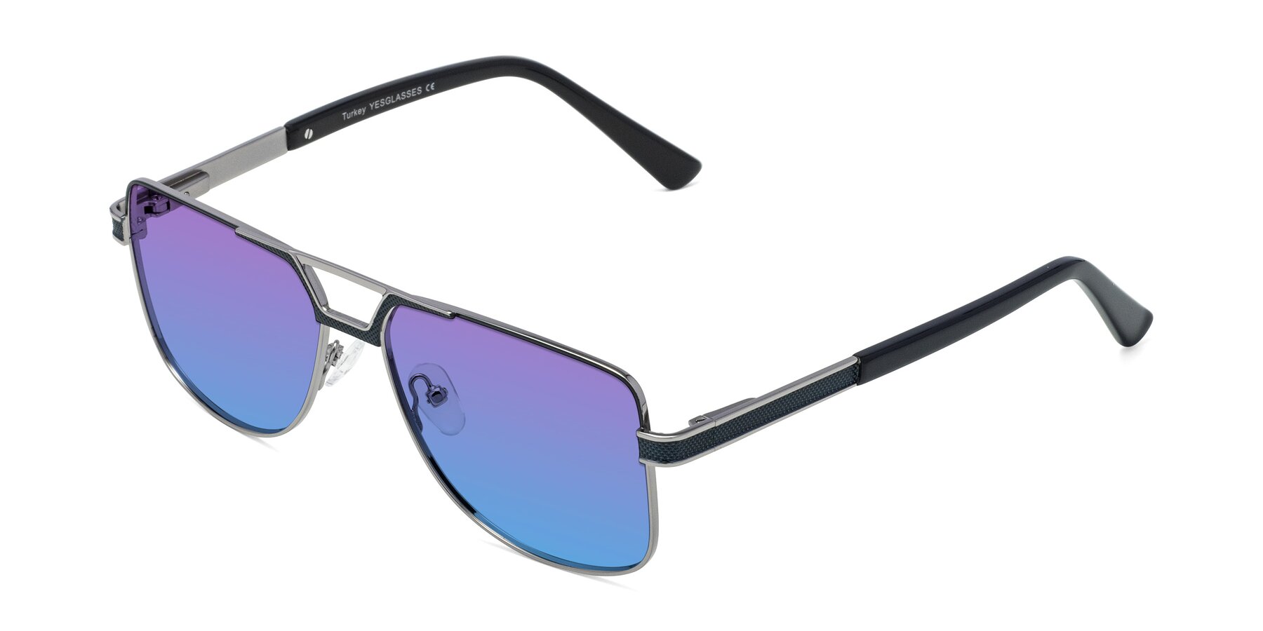 Angle of Turkey in Blue-Gunmetal with Purple / Blue Gradient Lenses