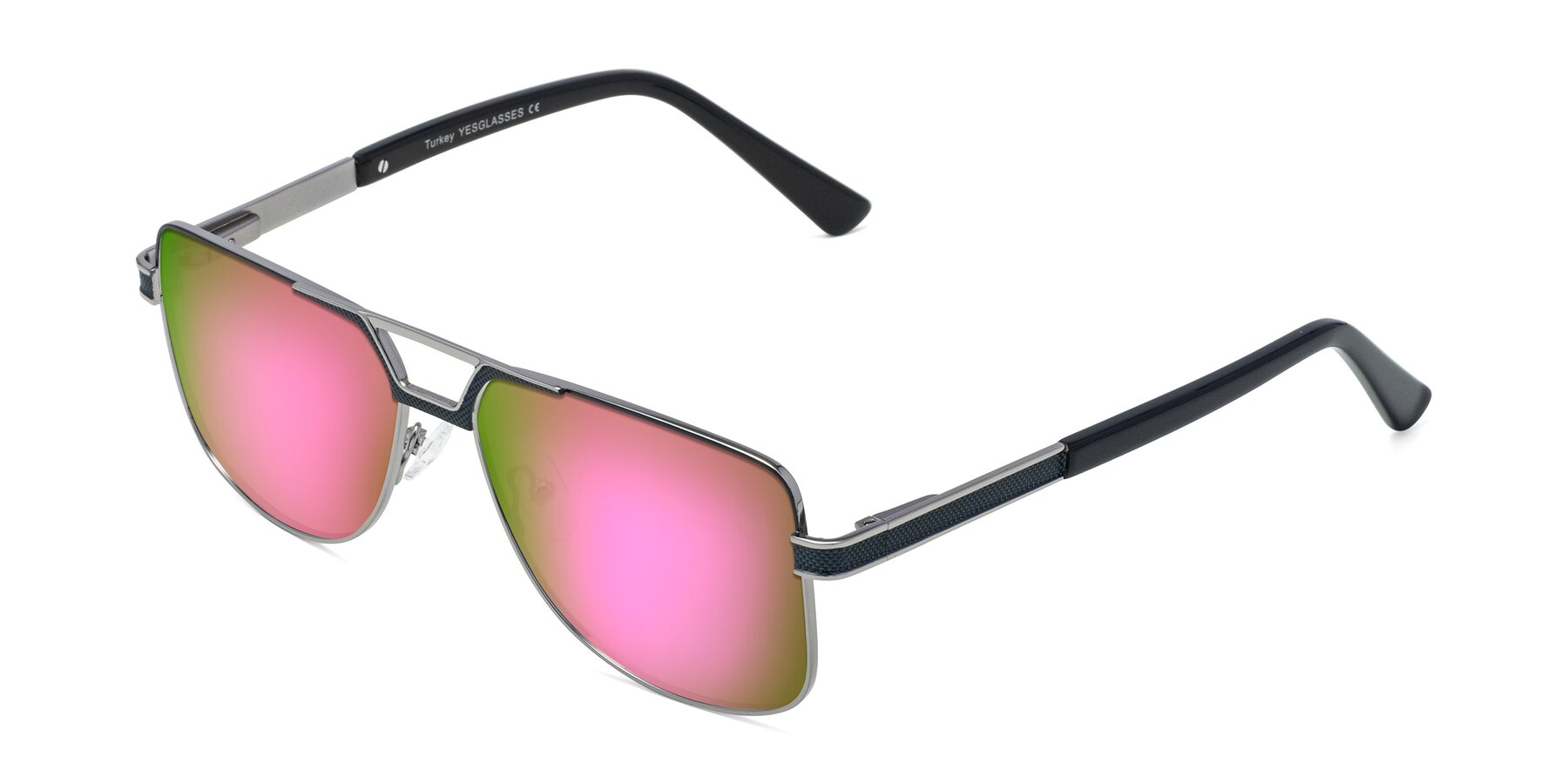 Angle of Turkey in Blue-Gunmetal with Pink Mirrored Lenses
