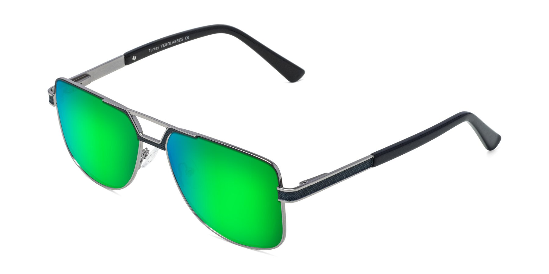 Angle of Turkey in Blue-Gunmetal with Green Mirrored Lenses