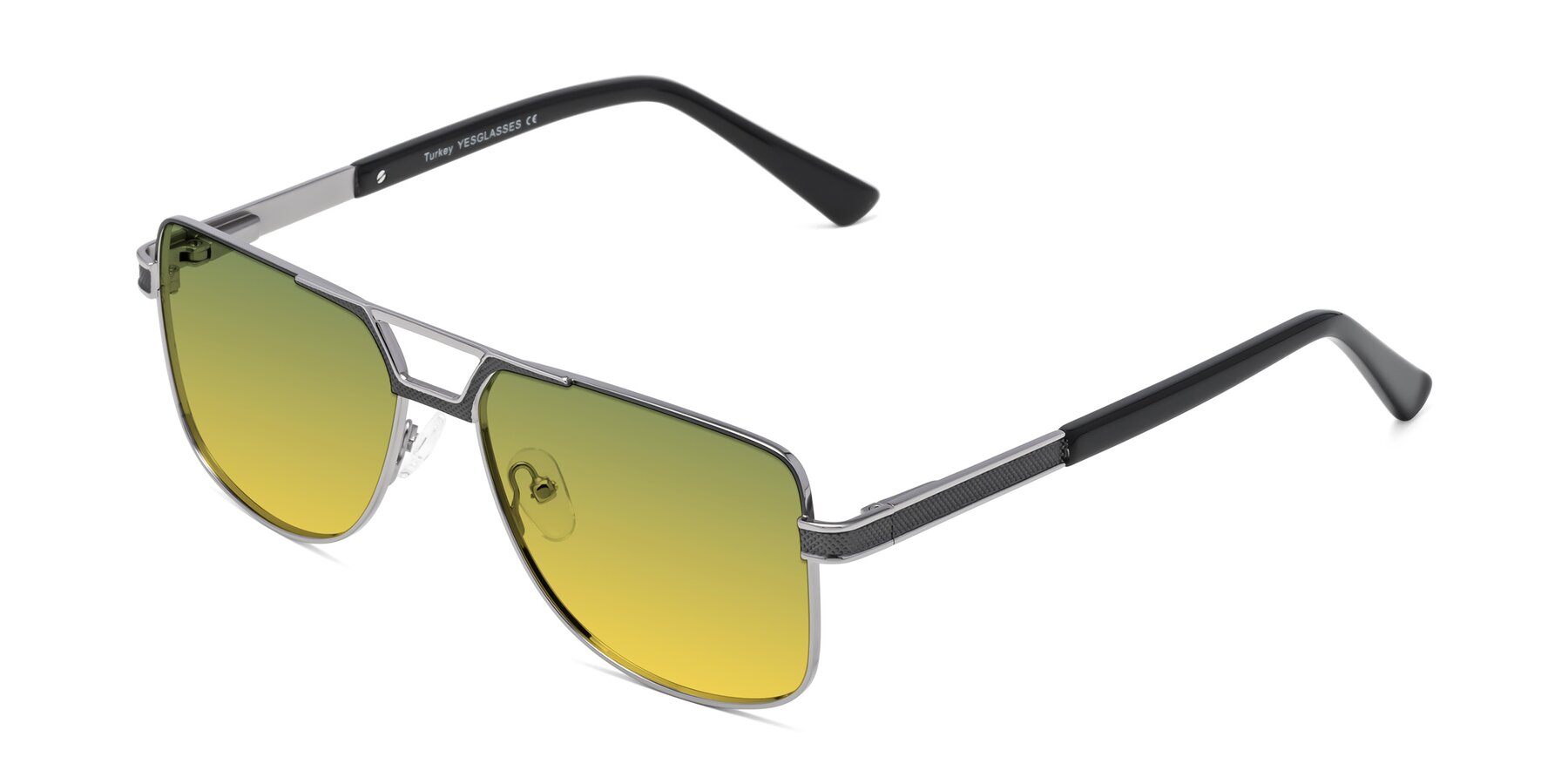 Angle of Turkey in Gray-Gunmetal with Green / Yellow Gradient Lenses