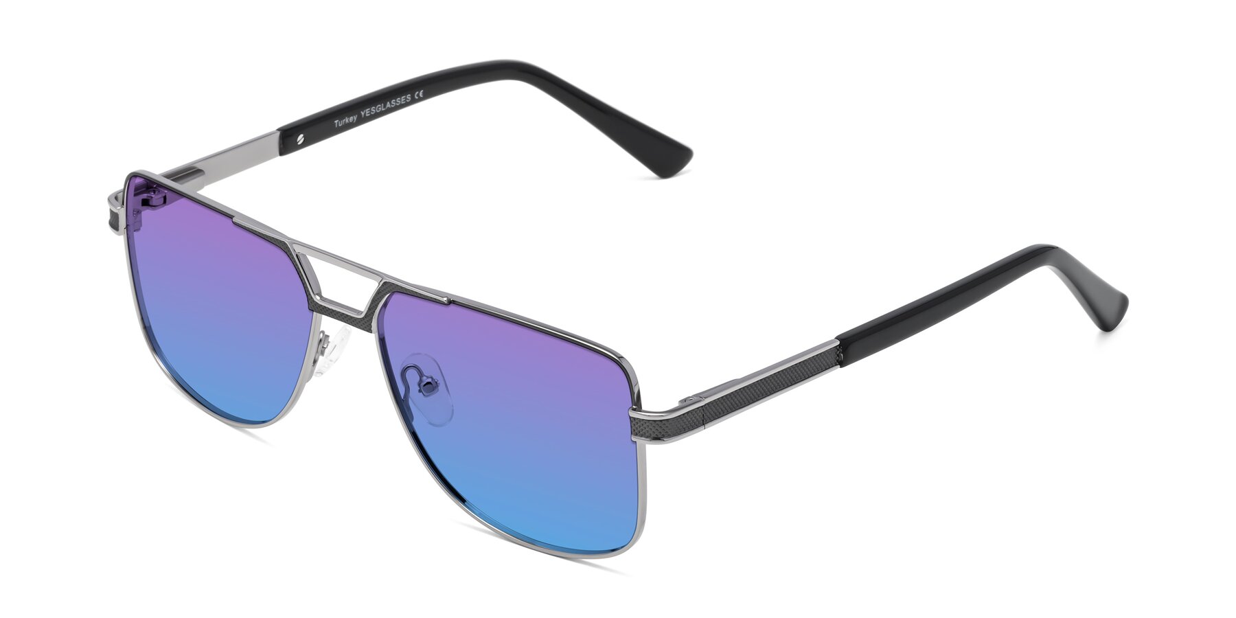 Angle of Turkey in Gray-Gunmetal with Purple / Blue Gradient Lenses