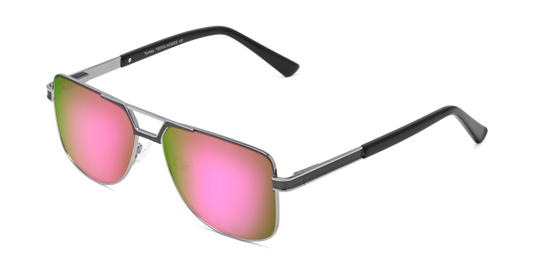 Angle of Turkey in Gray-Gunmetal with Pink Mirrored Lenses
