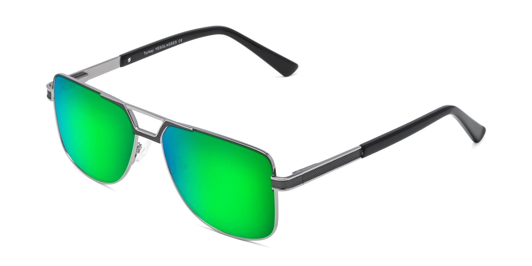 Angle of Turkey in Gray-Gunmetal with Green Mirrored Lenses