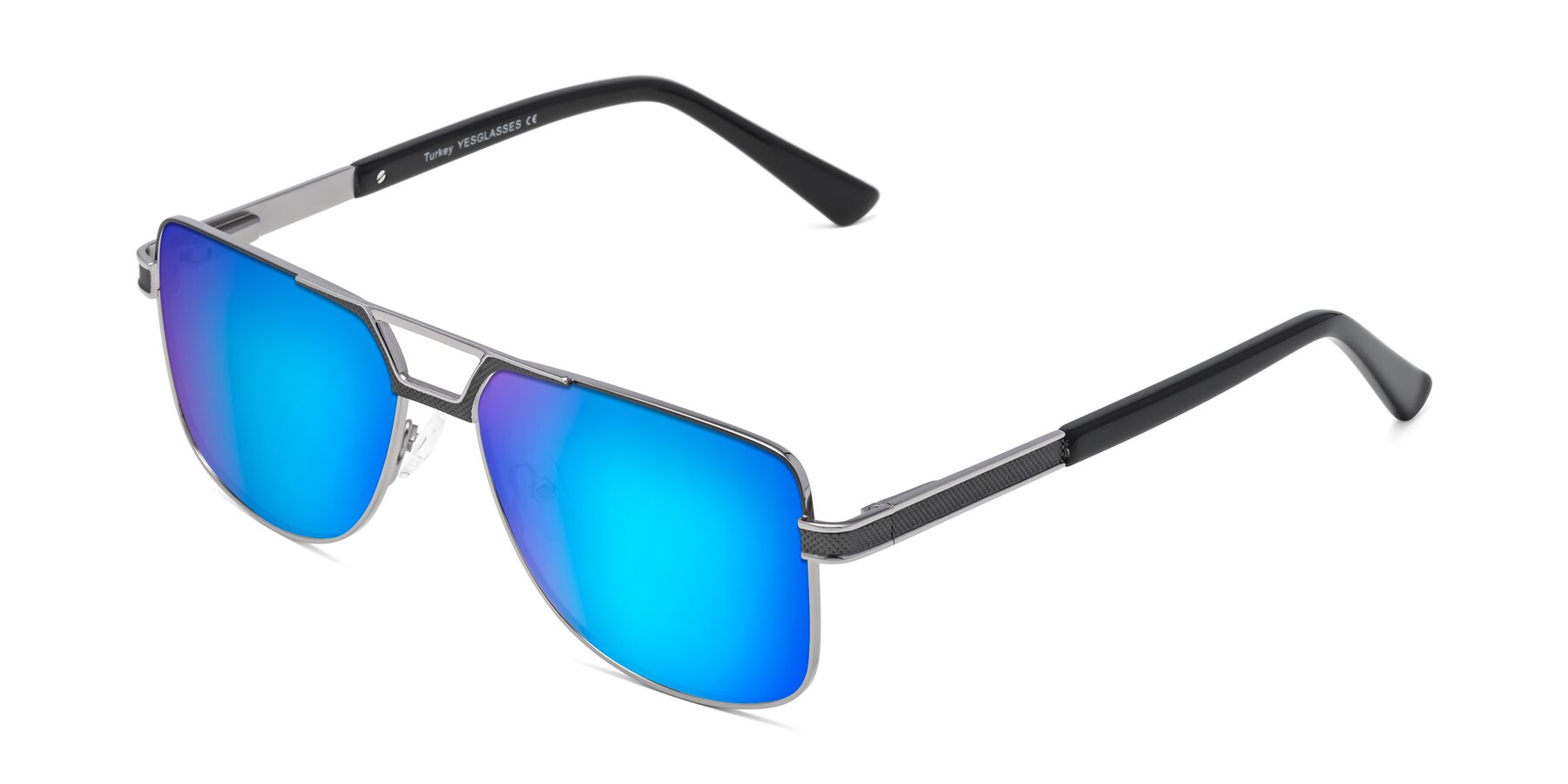 Angle of Turkey in Gray-Gunmetal with Blue Mirrored Lenses