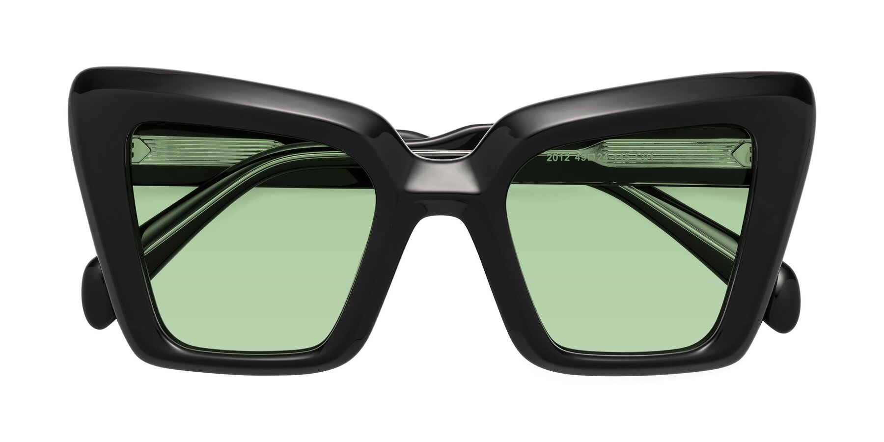 Folded Front of Swan in Black with Medium Green Tinted Lenses