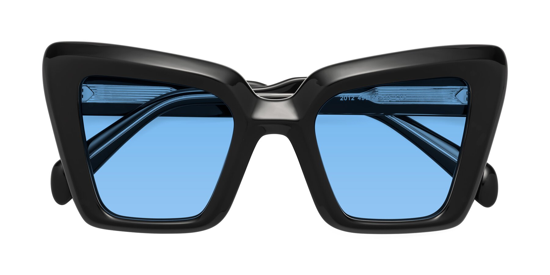 Folded Front of Swan in Black with Medium Blue Tinted Lenses