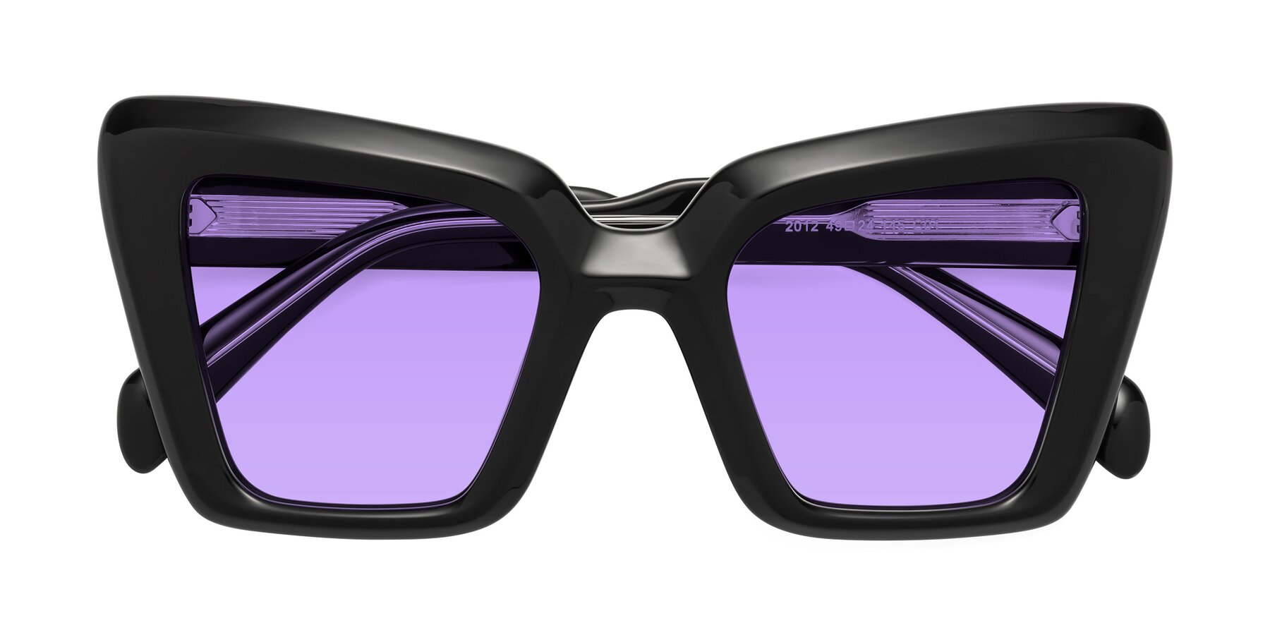 Folded Front of Swan in Black with Medium Purple Tinted Lenses