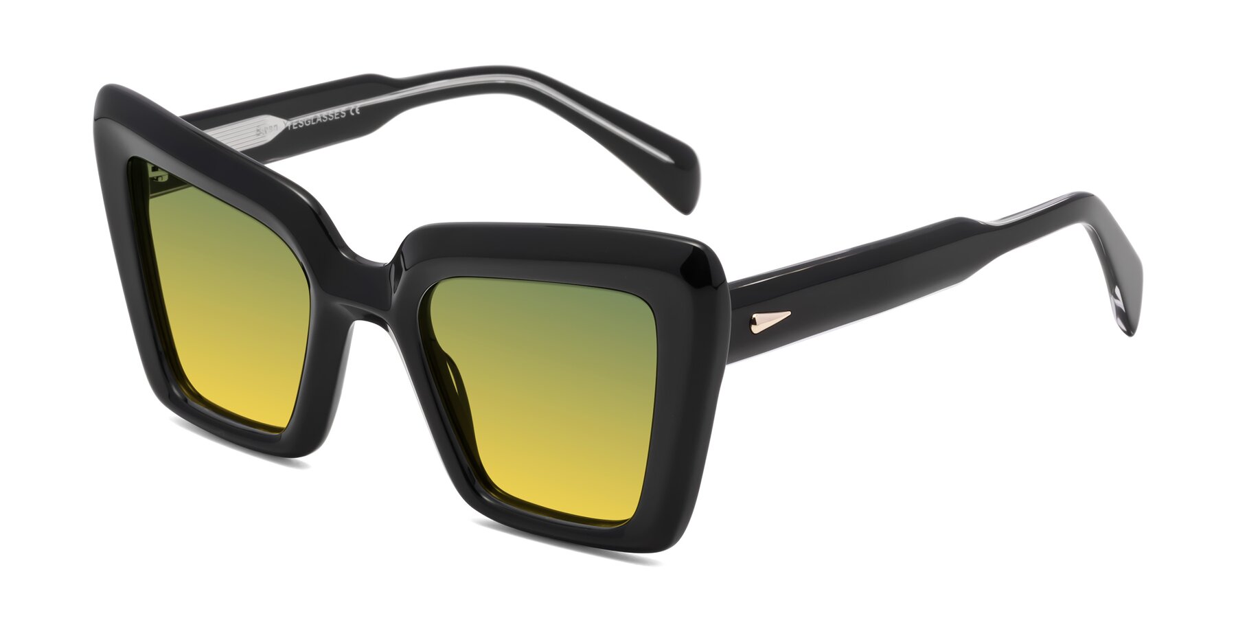 Angle of Swan in Black with Green / Yellow Gradient Lenses