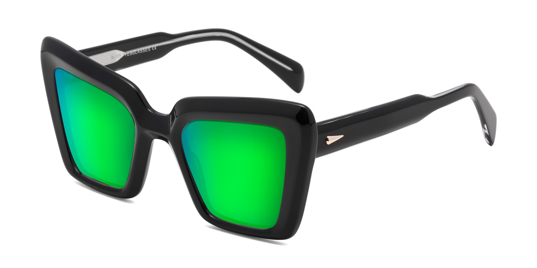 Angle of Swan in Black with Green Mirrored Lenses