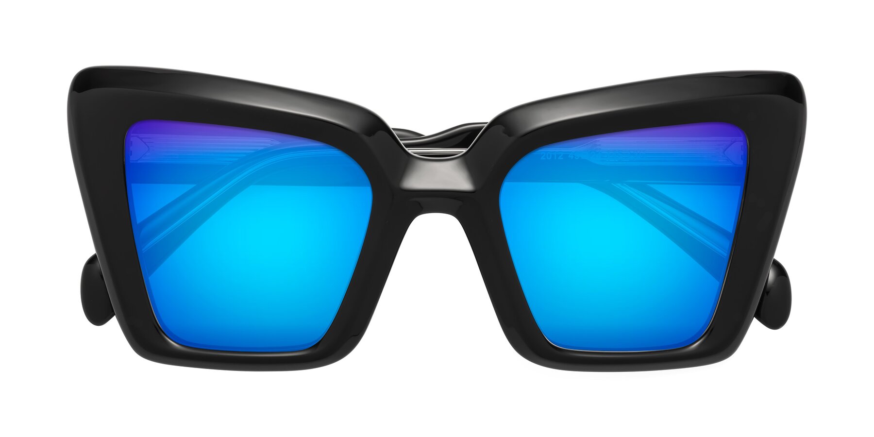 Folded Front of Swan in Black with Blue Mirrored Lenses
