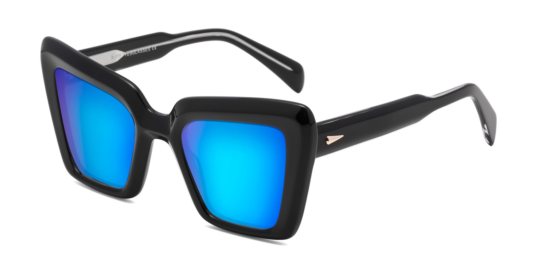 Angle of Swan in Black with Blue Mirrored Lenses