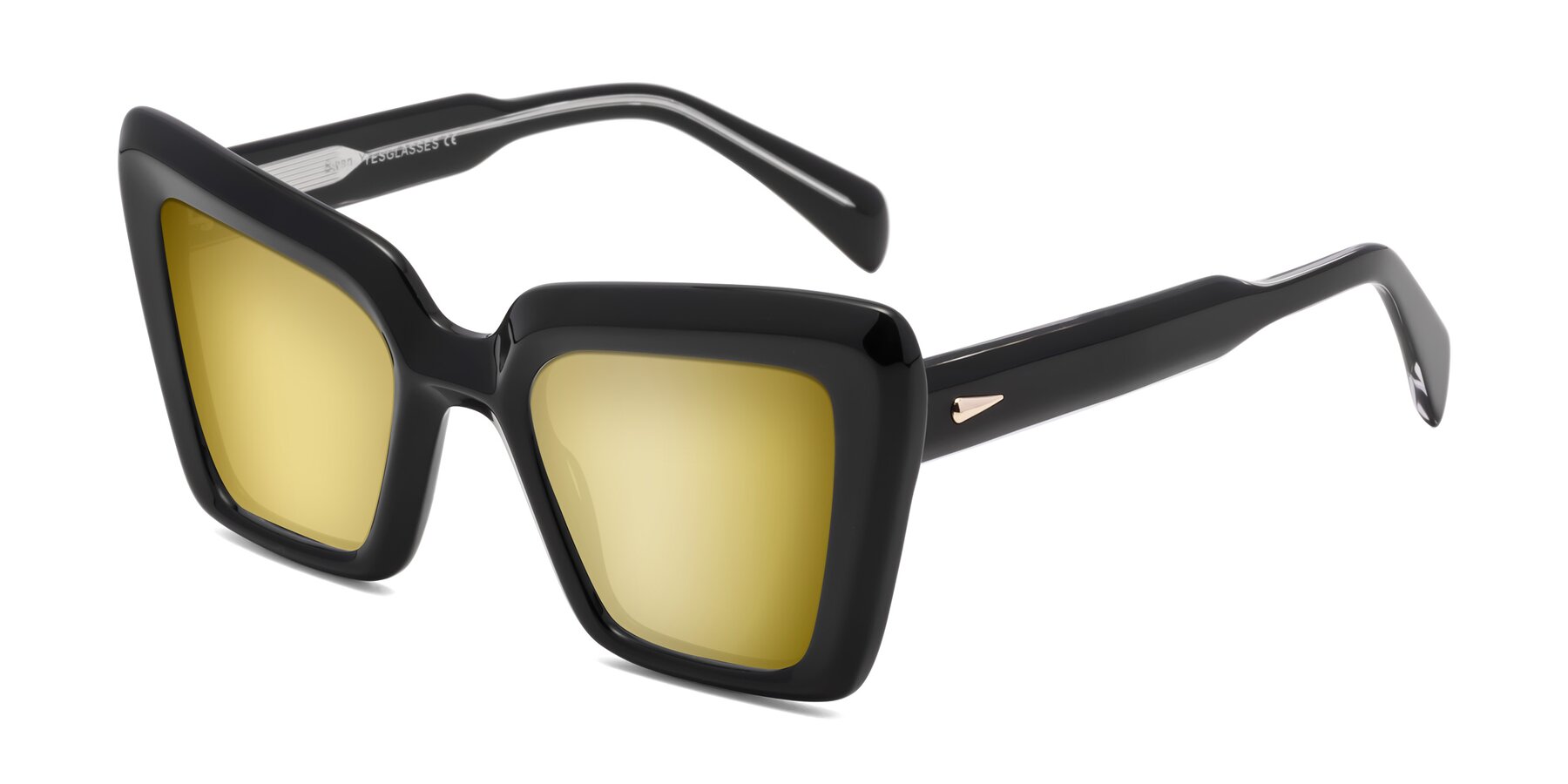 Angle of Swan in Black with Gold Mirrored Lenses
