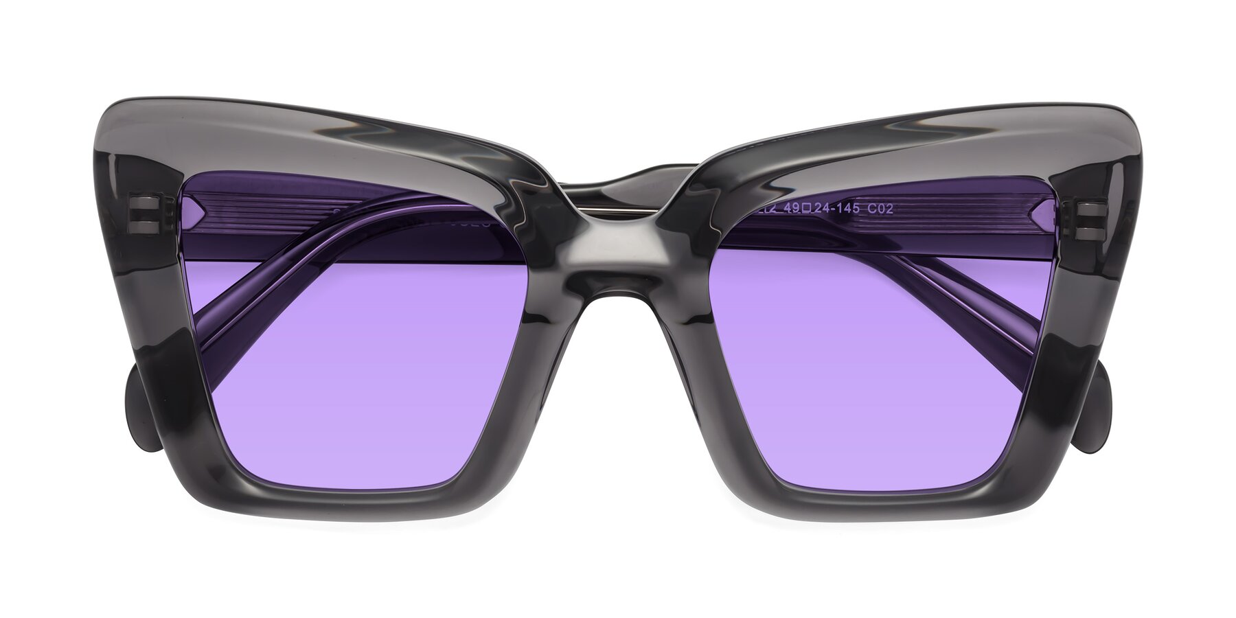 Folded Front of Swan in Transparent Gray with Medium Purple Tinted Lenses
