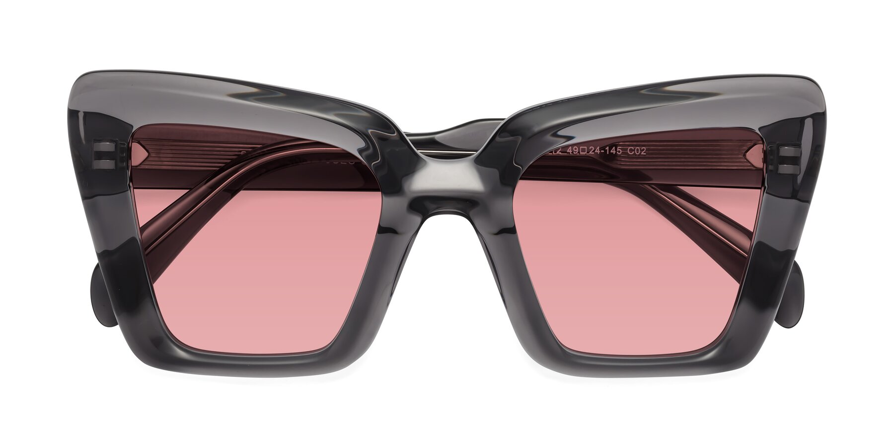 Folded Front of Swan in Transparent Gray with Medium Garnet Tinted Lenses