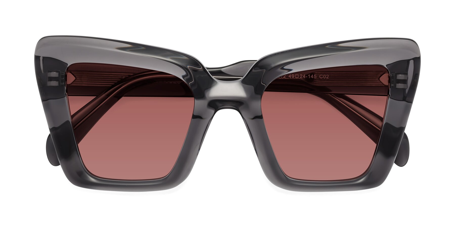 Folded Front of Swan in Transparent Gray with Garnet Tinted Lenses