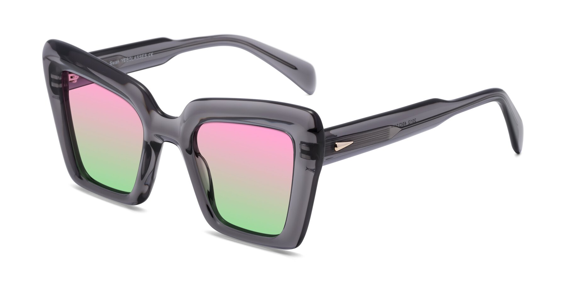 Angle of Swan in Transparent Gray with Pink / Green Gradient Lenses