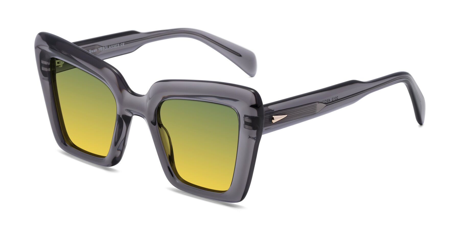 Angle of Swan in Transparent Gray with Green / Yellow Gradient Lenses
