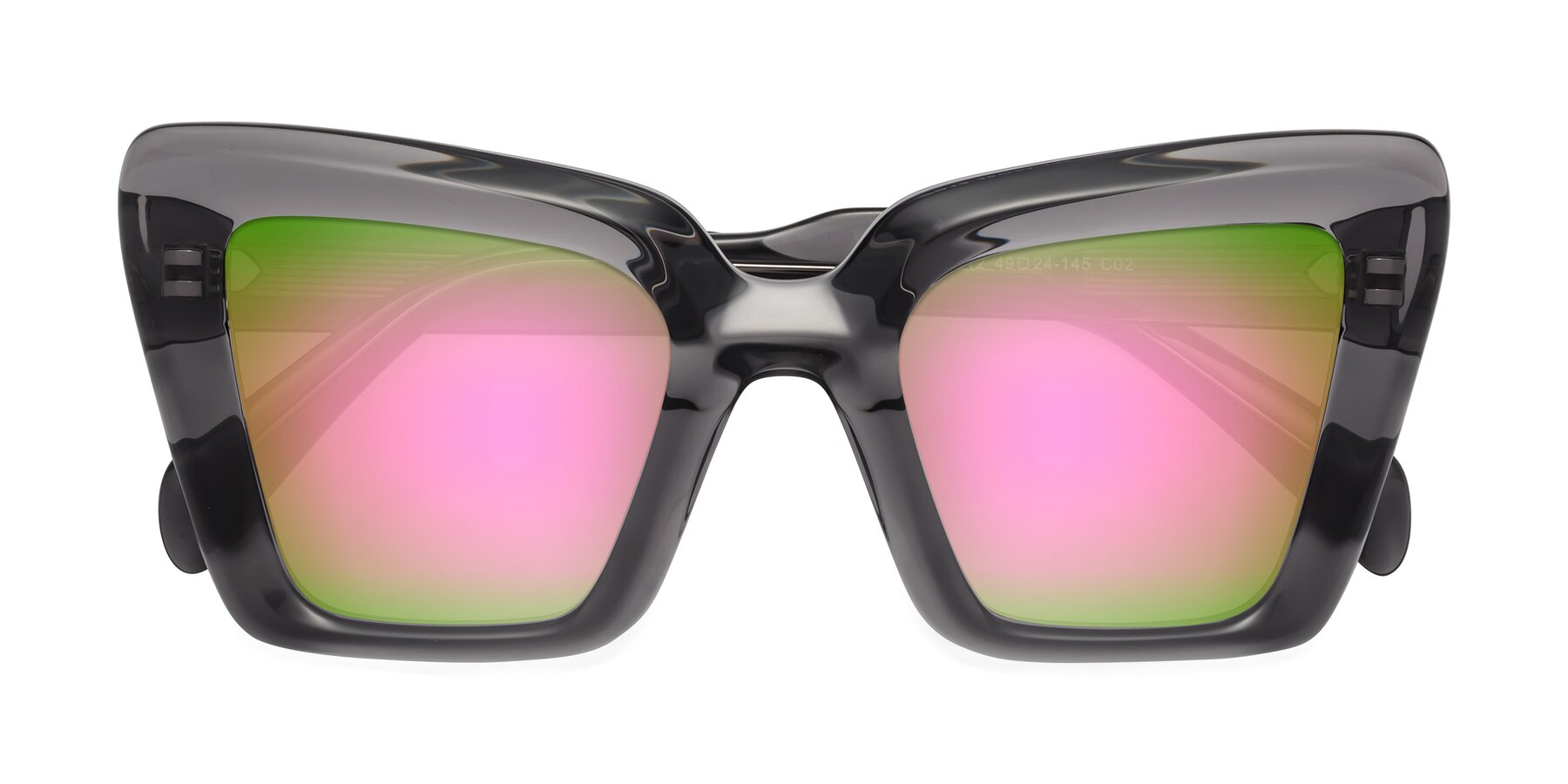 Folded Front of Swan in Transparent Gray with Pink Mirrored Lenses